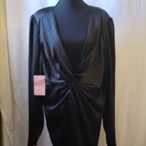 BHLDN Black Satin Twist-Front Dress.